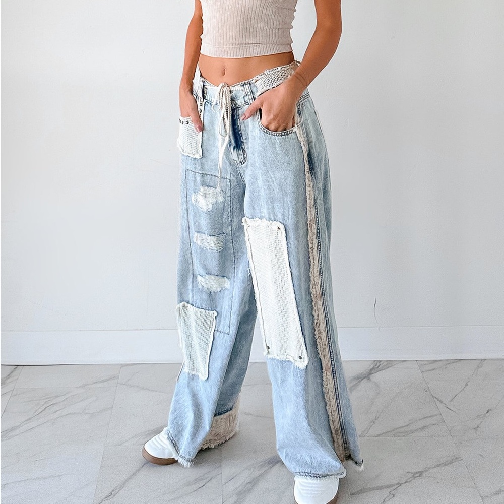 POL Light Blue Patchwork Wide-Leg Jeans - Picture 10 of 14